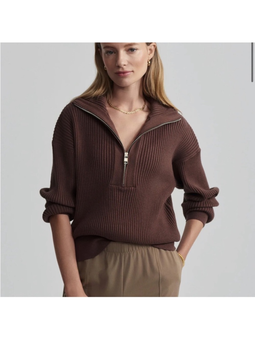 Varley Janie half zip knit Women's pullover Sweater Brown/ Chestnut 🌰 Size S